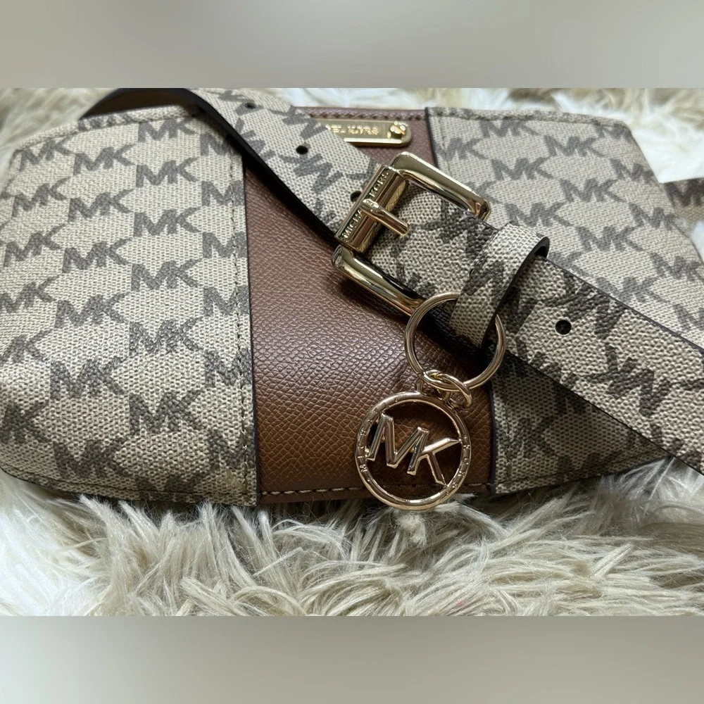 Michael Kors Tan and Brown Monogram Belt Bag